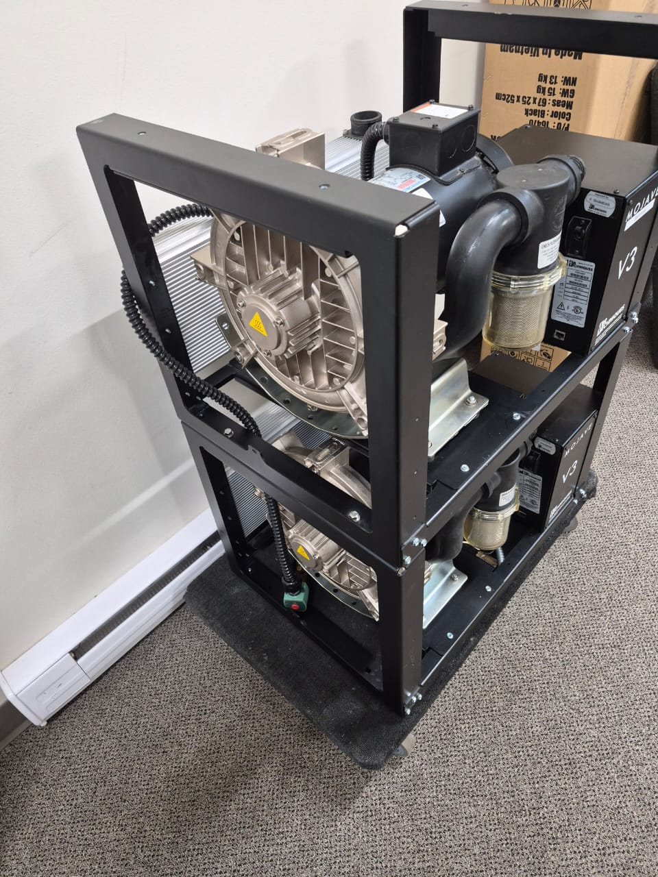 Pre-owned Air Techniques Mojave V3 dual dry vacuum pumps side view